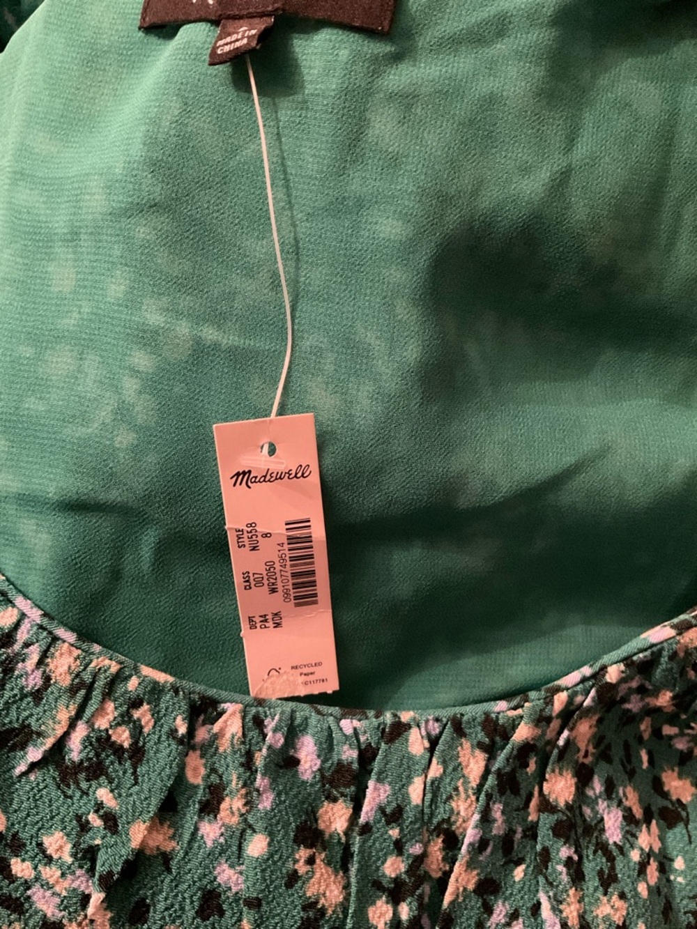 Madewell Ruched Scoopneck Midi Dress in Floral Kelly Green size 8 NWT - Picture 8 of 8